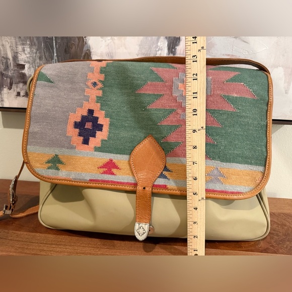 Vintage True West Leather Southwestern Messenger Bag - Picture 6 of 12